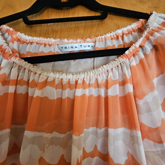 Trina Turk cream and orange stripe tie sleeve silk shirt medium (O) - Picture 2 of 5